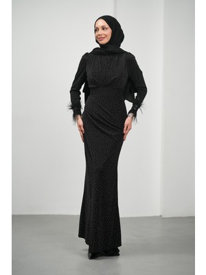İmaj Butik Siyah Kolları Tüğlü Taşlı Abiye