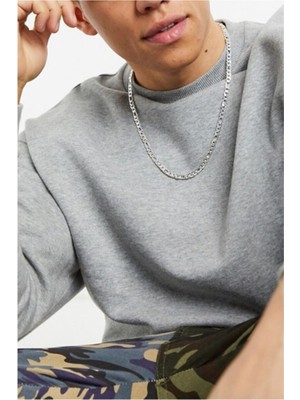 Normadia Parlak Gümüş Renk Figaro Zincir Kolye 55 cm Erkek Takı