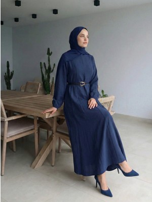Foremia Parçalı Toka Detay Elbise-Lacivert