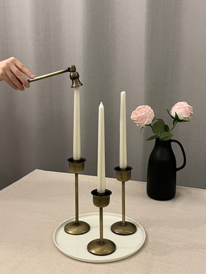 Pirinç Kaplamalı Bloom Set 3'lü Şamdan & Dekoratif Mum Söndürücü Obje