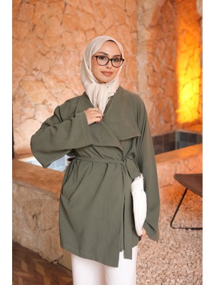 İmaj Butik Haki Kruvaze Yaka Kısa Trençkot