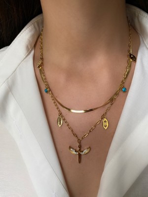 Normadia 316L Paslanmaz Çelik Italyan Zincir ve Melek Kanadı Figürlü Kolye Seti