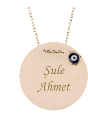 Hakan Mücevherat Isim Yazılabilir Nazarlıklı Plaka 14 Ayar Kolye 2 cm