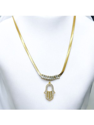 Normadia El Işi Zincir Kolye, Zirkon ve Pırlanta Detaylı, Paslanmaz Çelik