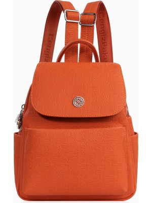 Cengiz Pakel Desenli Kadın Sırt Çantası - 7324G - Kiremit