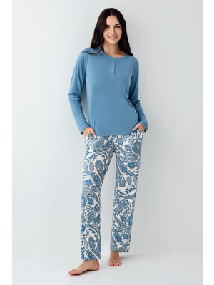 Aesco Pierre Cardin 9075-S Kadın Uzun Kol Pijama Takım