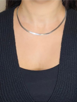 Normadia 40 cm Italyan Yassı Zincir Kolye, Gümüş ve Silver Renk