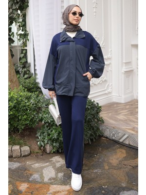 İmaj Butik Lacivert Paraşüt Garnili Swaet Hırka Pantolonlu Takım