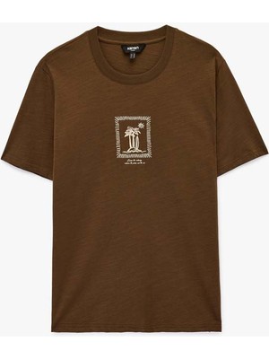 Koton Baskılı Kahverengi Erkek T-Shirt 6SAM10020MK
