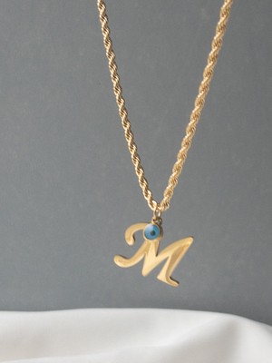 Normadia 316L Kararmaz Çelik Gold Renk Nazar Boncuklu Uzun Zincirli Kadın Kolye