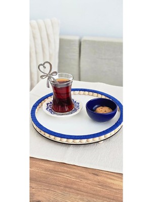 Muja Dec El Yapımı Doğal Ahşap Boncuklu – 25 cm Makyaj-Banyo Düzenleyici-Sunum Tepsisi