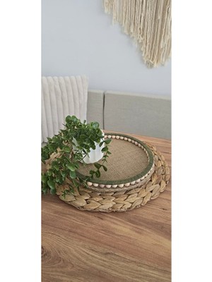 Muja Dec El Yapımı Doğal Ahşap Boncuklu – 25 cm Makyaj-Banyo Düzenleyici-Sunum Tepsisi