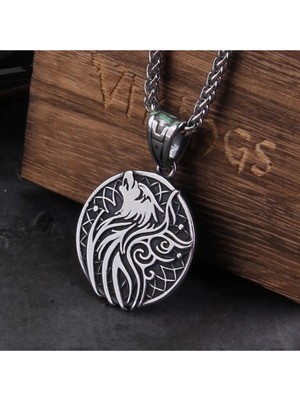 Normadia Şık Iskandinav Fenrir Tasarım Çift Taraflı Örgü Zincir Kolye