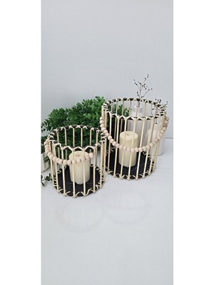 Muja Dec Doğal El Işçiliği Bambu Fener Sepet,mumluk,saksı 2li 25VE15CM