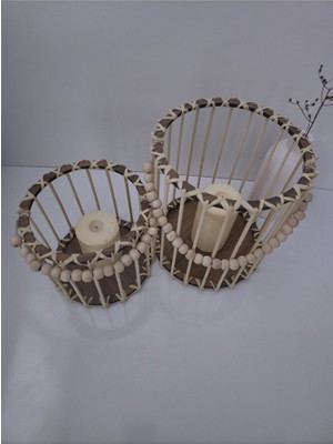 Muja Dec Doğal El Işçiliği Bambu Fener Sepet,mumluk,saksı 2li 25VE15CM