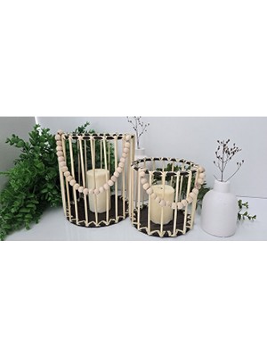 Muja Dec Doğal El Işçiliği Bambu Fener Sepet,mumluk,saksı 2li 25VE15CM