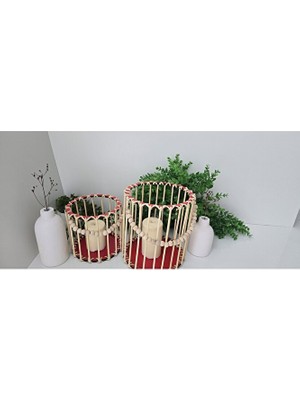 Muja Dec Doğal El Işçiliği Bambu Fener Sepet,mumluk,saksı 2li 25VE15CM