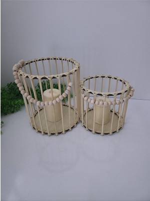 Muja Dec Doğal El Işçiliği Bambu Fener Sepet,mumluk,saksı 2li 25VE15CM