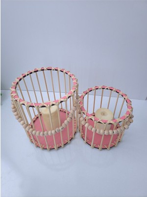 Muja Dec Doğal El Işçiliği Bambu Fener Sepet,mumluk,saksı 2li 25VE15CM