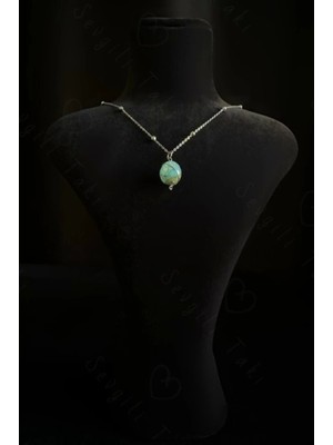 Normadia Mavi Akik Doğal Taşlı Çelik Kolye - Gezegen Serisi, Şıklık ve Zarafet