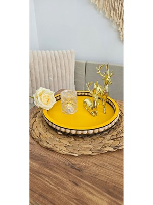 Muja Dec El Yapımı Doğal Ahşap Boncuklu – 25 cm Makyaj-Banyo Düzenleyici-Sunum Tepsisi