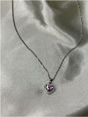 Normadia Parlak Pembe Çelik Kalp Kolye, Şık ve Zarif Takı Tasarımı