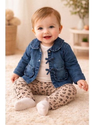 Aki Moda Kids Aki Moda Kıds Fiyonk Detaylı Kot Ceketli Kız Bebek Takımı