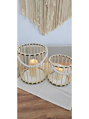 Muja Dec Doğal El Işçiliği Bambu Fener Sepet,mumluk,saksı 2li 25VE15CM
