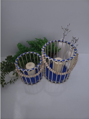 Muja Dec Doğal El Işçiliği Bambu Fener Sepet,mumluk,saksı 2li 25VE15CM