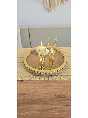 Muja Dec El Yapımı Doğal Ahşap Boncuklu – 25 cm Makyaj-Banyo Düzenleyici-Sunum Tepsisi