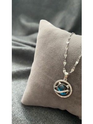 Normadia Parlak Zirkon Taşlı Paslanmaz Çelik Uzay Temalı Şık Kolye