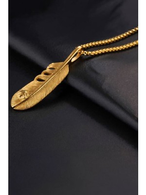Normadia Gold Tüy ve Kartal Figürlü Erkek Çelik Kolye, Şık ve Modern Tasarım