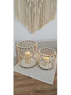 Muja Dec Doğal El Işçiliği Bambu Fener Sepet,mumluk,saksı 2li 25VE15CM