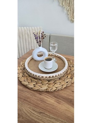 Muja Dec El Yapımı Doğal Ahşap Boncuklu – 25 cm Makyaj-Banyo Düzenleyici-Sunum Tepsisi