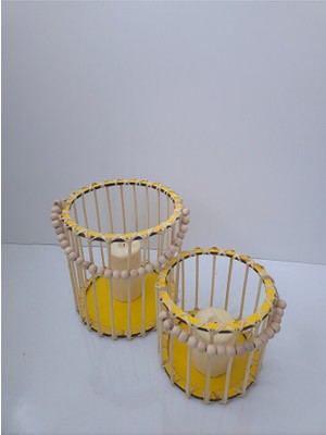 Muja Dec Doğal El Işçiliği Bambu Fener Sepet,mumluk,saksı 2li 25VE15CM