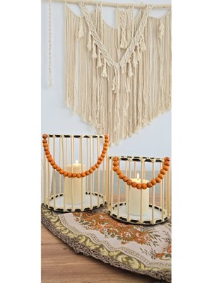 Muja Dec Doğal El Işçiliği Bambu Fener Sepet,mumluk,saksı 2li 25VE15CM