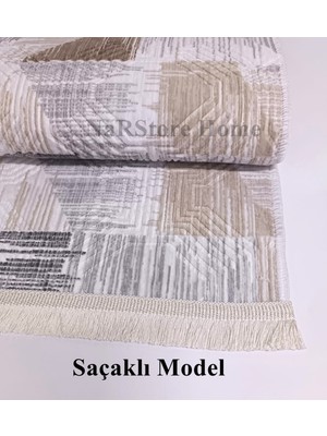 NarStore Home Dinar Saçaklı Gri Kahve Kaymaz Taban Yıkanabilir Kesme Yolluk Halı Modern Desen