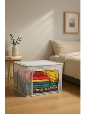 Ser&Yat Dolap Düzenleyici – Kare Desenli – Şeffaf | 1 Adet | Çelik Destekli, Katlanabilir Kıyafet Organizeri