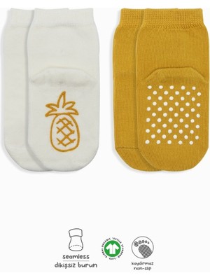 Line 2'li Meyve Figürlü Kaymaz Soket Çorap 10105 Ekru Hardal Güvenli