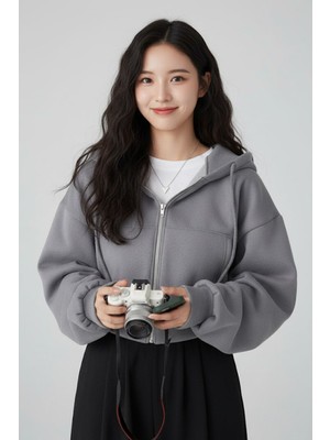 Harmony Factory Füme Kapüşonlu Crop Hırka