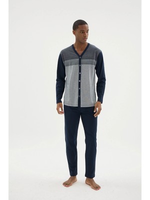 Çamaşır Kenti Kocabey DM-26104 V Yaka Boydan Düğmeli Pijama Takımı