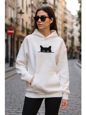Harmony Factory Oversize Unisex Beyaz Kapüşonlu Hoodie Sweatshirt