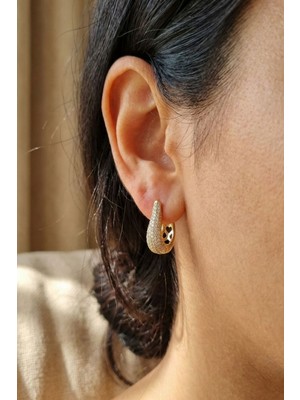 Osha Aksesuar Altın Kaplama Zirkon Taşlı Damla Model Lüks Halka Küpe