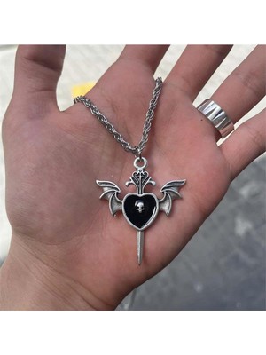 Harmony Factory Wings And Sword Siyah Kalp Kolye