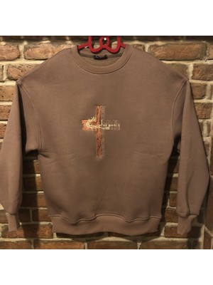 Harmony Factory Kahverengi Oversize Nakışlı Unisex Sweatshirt