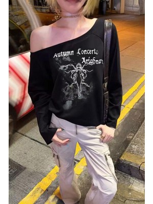 Harmony Factory Siyah Autumun Corcerto Salaş Omuz Dekolteli Uzun Kollu