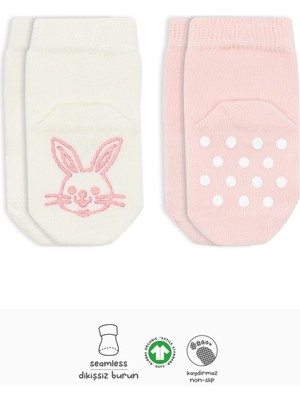 Line 2'li Hayvan Figürlü Kaymaz Soket Çorap 10104 Pembe Ekru Güvenli