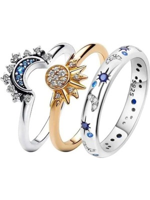 Harmony Factory Güneş - Ay - Yıldız Üçlü Işlemeli Ayarlanabilir Yüzük