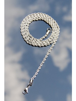 Normadia Şık Çelik Burgu Halat Kolye 3mm, Gümüş Renk, Unisex, 2 Yıl Garantili