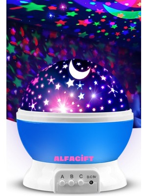 Yıldızlı Gökyüzü Yansımalı Dönen Gece Lambası, Çocuk ve Bebek Odası Için